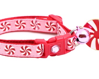 Christmas Cat Collar - Peppermints on Pink - Breakaway Safety - B41D188