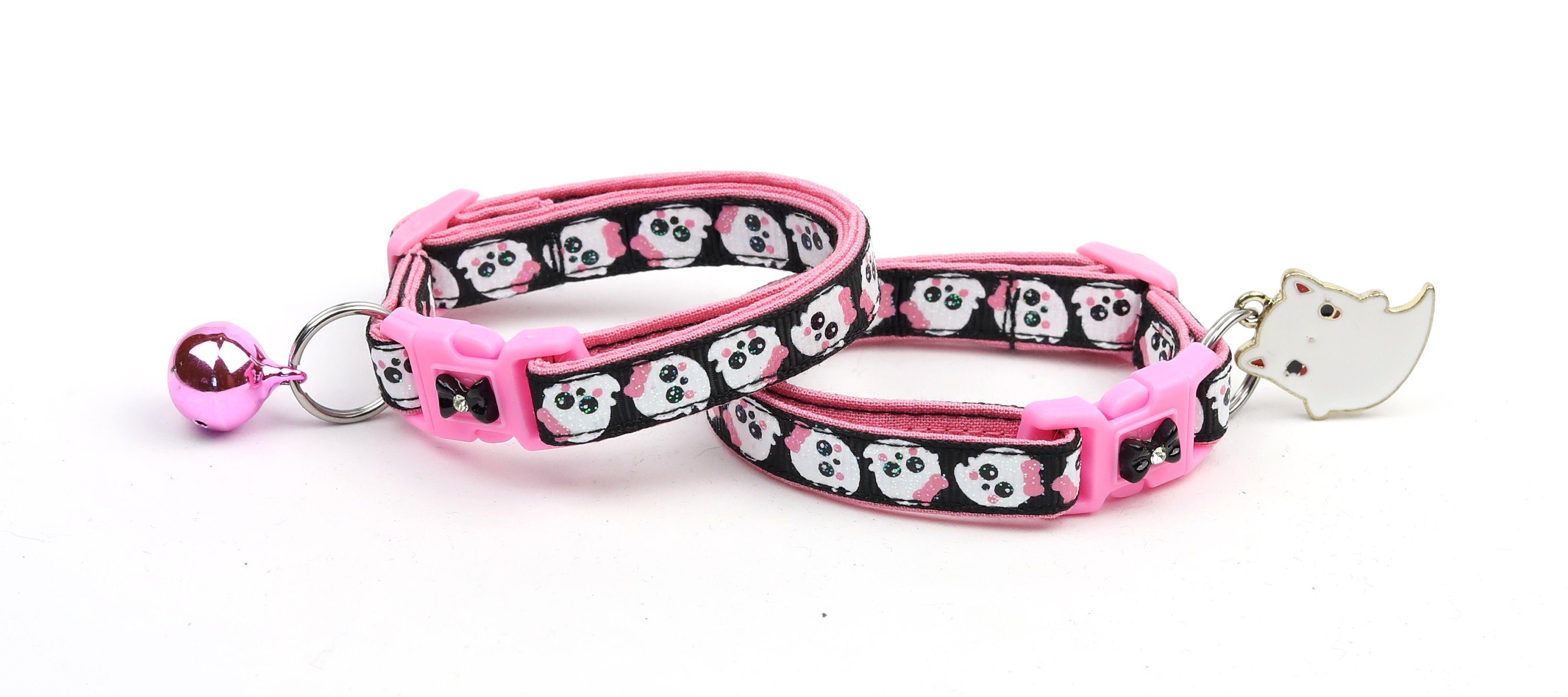Halloween Cat Collar Girly Ghosts on Black Breakaway Cat Collar