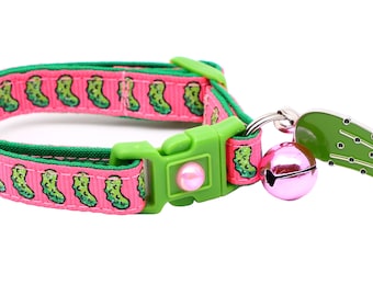 Pickle Cat Collar - Pickles on Pink - Breakaway Safety - B27D56