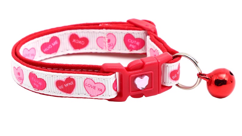 Valentines Day Cat Collar Red Conversation Hearts Breakaway Safety B84D226 Jingle Bell