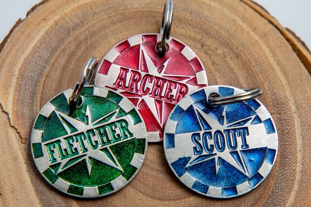 Engraved Compass Rose Pet ID Tag - Red, Green, or Blue - Personalized ...