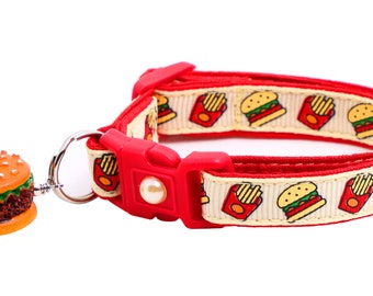 Cheeseburger Cat Collar - Burgers and Fries on Cream - Breakaway Safety - B39D273