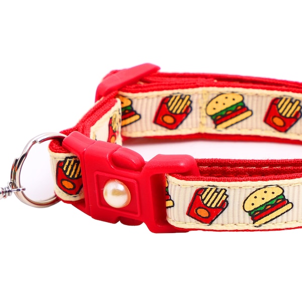 Cheeseburger Cat Collar - Burgers and Fries on Cream - Breakaway Safety - B39D273