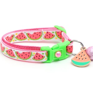 Summer Cat Collar Sweet Pink Watermelon on White Breakaway Safety B32D20 Both Charm and Bell