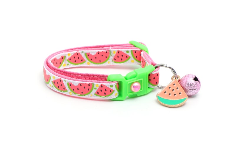 Summer Cat Collar Sweet Pink Watermelon on White Breakaway Safety B32D20 Both Charm and Bell