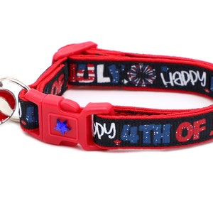 4th of July Katzenhalsband - Happy Fourth of Juli on Black - Breakaway - Safety - B62D95