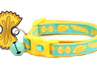 Noodle Katzenhalsband - Pasta auf Aqua - Passende Plakette - Sicherheit - Breakaway - B28D207