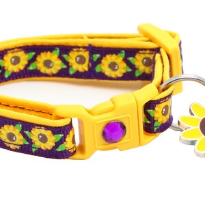 Sunflower Cat Collar - Summer Sunflowers on Plum Purple - Breakaway Safety - B133D134