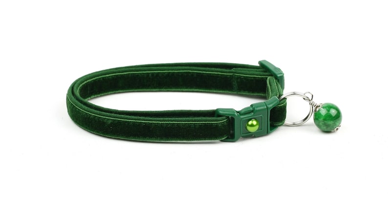 Soft Velvet Cat Collar - Emerald Green - Safety Breakaway - Kitten or Large Size B117D195 image 4