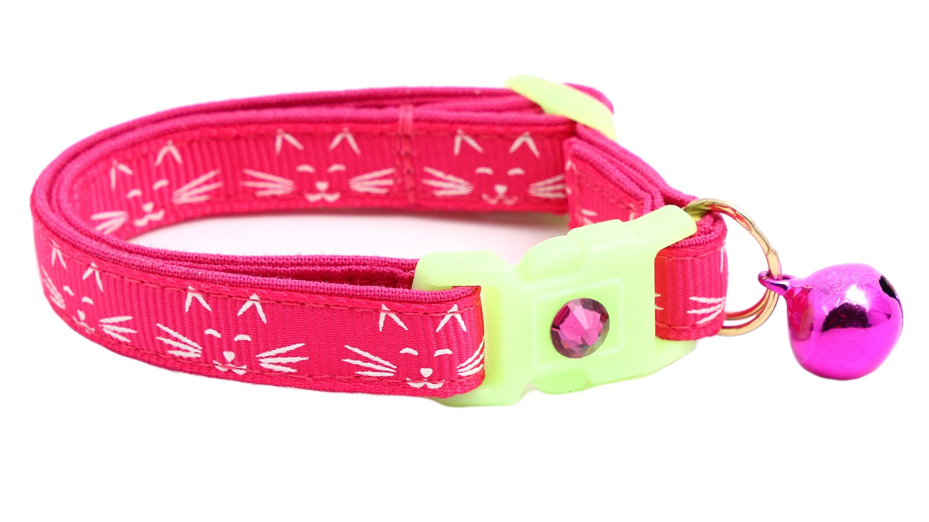 暗闇で光る猫用首輪 - ピンクに光る猫の顔 - Breakaway Cat Safety - B50D285 - Etsy 日本, image size:3000x1688