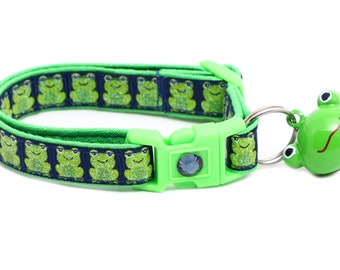 Frog Cat Collar - Frog 1 on Navy - Safety - Breakaway - B120D258