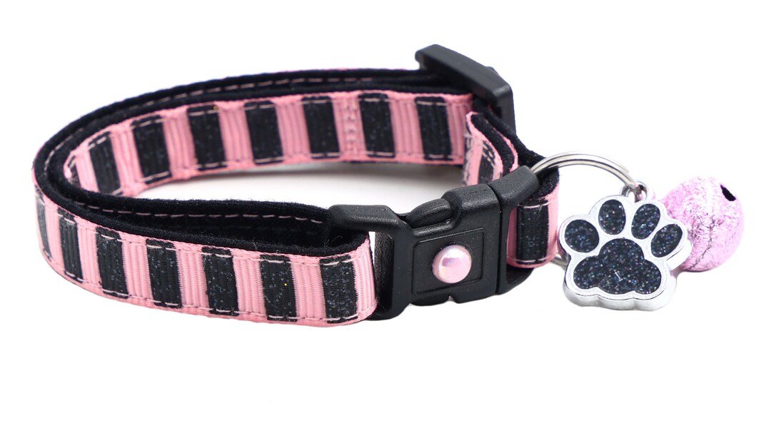 Black Glitter Cat Collar Bold Black Glitter Stripes on Light Pink