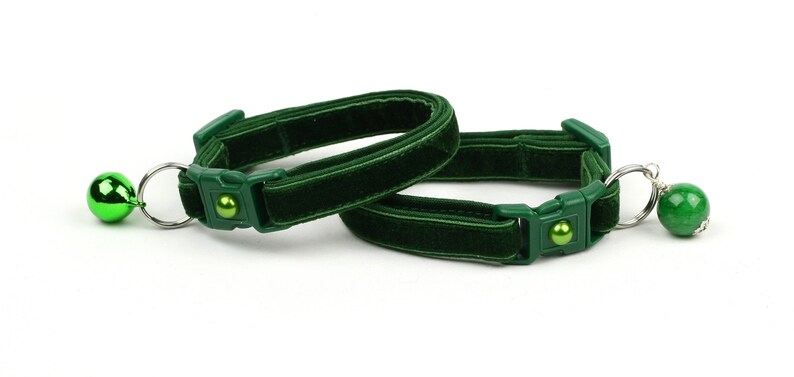Soft Velvet Cat Collar - Emerald Green - Safety Breakaway - Kitten or Large Size B117D195 image 6