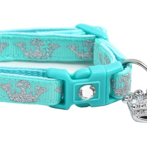 Collier pour chat Crown - Silver Crowns on Aqua - Breakaway Safety - B59D188