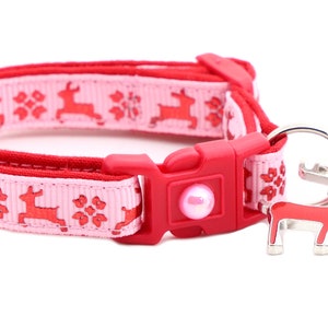 Christmas Cat Collar - Fair Isle Reindeer on Pink - Breakaway Safety - B113D46