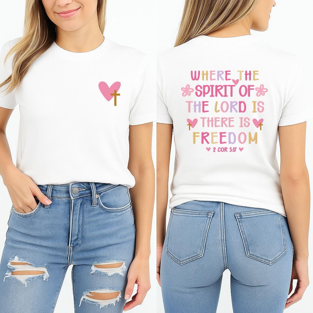 Gdzie jest Duch Pański, tam jest wolność png-Jezus Chrześcijański werset Tee png-Bóg Religijny Pismo Święte 2 Kor 3:17 png svg-2side