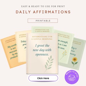 Cartões de Afirmação Matinal Suave - Cartões minimalistas para impressão para autocuidado, atenção plena, diário e presente para bem-estar mental