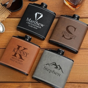 Personalized Hip Flask,Personalized Leather Flask for Men,Custom Leather Groomsman Flask,Best Man Flask Gift,Groomsmen Proposal,Wedding Gift