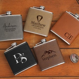 Personalized Hip Flask,Personalized Leather Flask for Men,Groomsmen Gifts,Custom Leather Groomsman Flask,Best Man Flask Gifts,Wedding Gifts