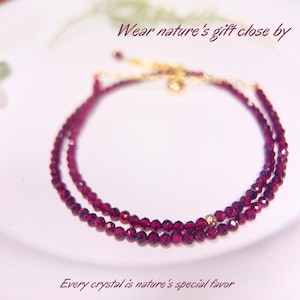 Exquisite Garnet Bracelet: 2.5mm Crystal Beaded, January Birthstone, Healing Meditation Bracelet for Protection & Balance, Gift for Women