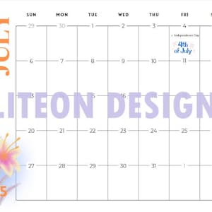 Colorful July 2025 Calendar- Digital Download