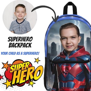 Personalized Superhero Backpack with Your Childs Face - Custom Hero Gift for Boys - Unique School Bag or Birthday Surprise