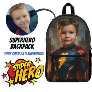 Personalized Superhero Backpack with Your Childs Face - Custom Hero Gift for Boys - Unique School Bag or Birthday Surprise (2)