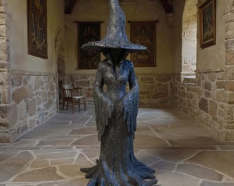 Estatua de bruja de Halloween, figura gótica de resina de 30 cm, decoración de mago retro, adorno de fantasía oscura, coleccionable de festival.