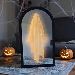 Ghost Mirror Hologram,2025 Halloween Spooky Scary Haunted Mirror with LED Lights for Halloween Decor,Novelty Party Decorations