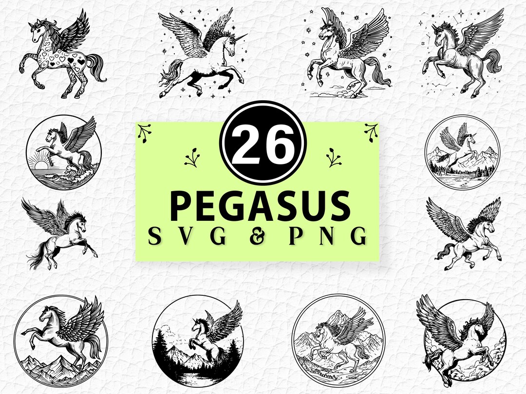 Pegasus SVG PNG Bundle, Winged Horse Fantasy Clipart, Cricut Cut Files ...