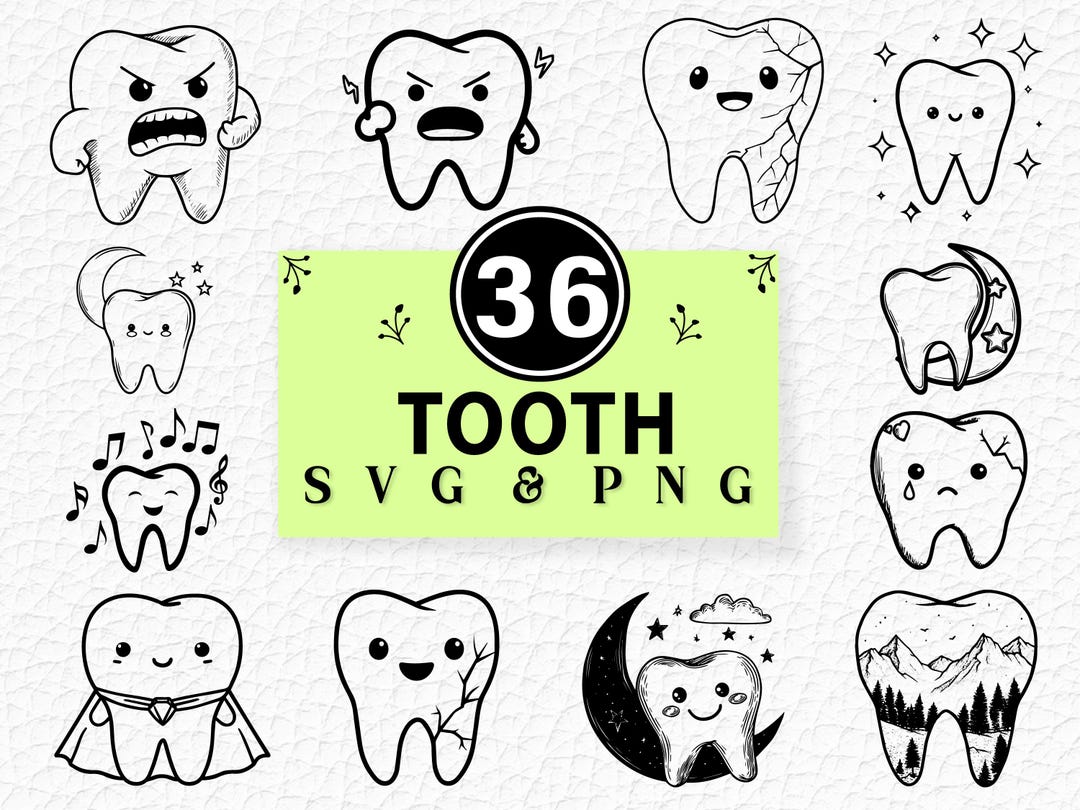 Tooth Silhouette SVG PNG Bundle, Dentist Clipart, Dental Care Cut File ...
