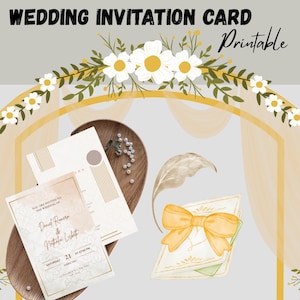 Carte de mariage minimaliste beige blanche | Téléchargement numérique élégant | E-Carte imprimable moderne neutre | Faire-part de mariage simple