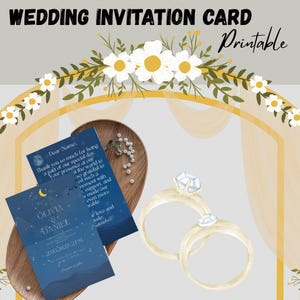 Cartão de Casamento Noite Azul | Download Digital | Cartão Eletrônico de Casamento Céu Estrelado Celestial | Cartão com Tema Noturno para Imprimir