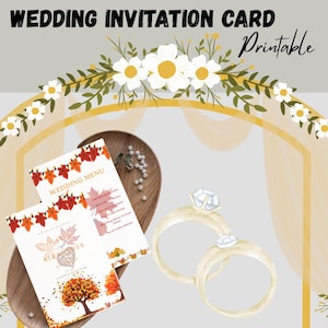 Herbstliche Hochzeitskarte - Rustikaler, herbstlicher Gruß mit Blättern für gemütliche jahreszeitliche Feste