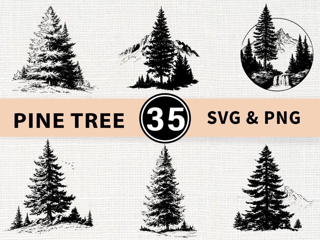 Pine Tree Silhouette SVG PNG Bundle, Forest Clipart Vector, Cricut Cut ...