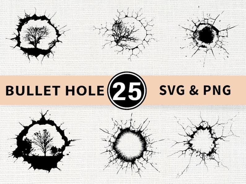 Bullet Hole Silhouette SVG Bundle | Cracked Impact Bullet PNG - Etsy