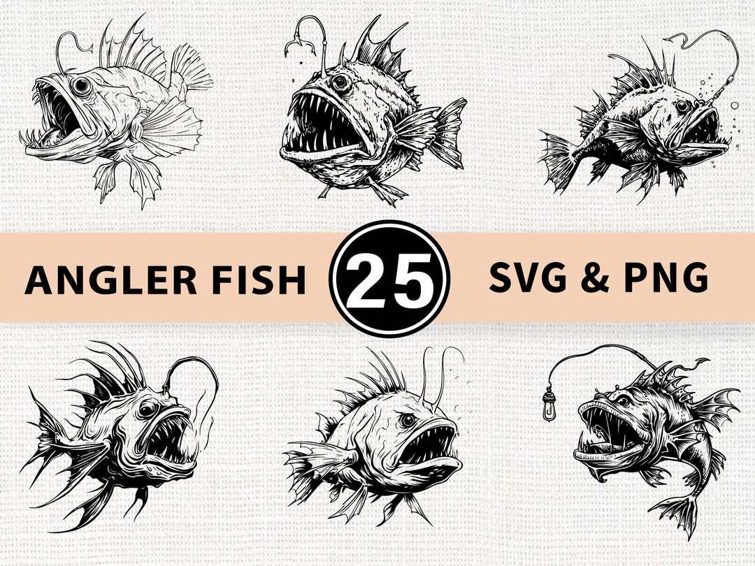Angler Fish SVG PNG Bundle, Deep Sea Anglerfish Clipart, Cricut Cut ...