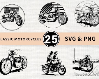 Classic Motorcycles SVG PNG Bundle, Vintage Motorcycle Clipart, Cricut Cut File