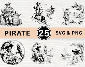 Pirate Silhouette SVG Bundle | Skull Ship Treasure Pirate PNG Cricut