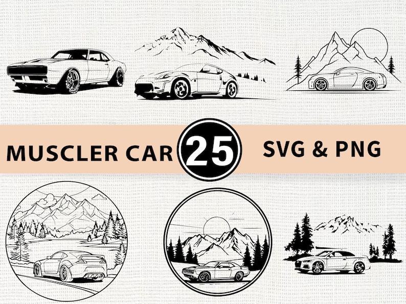 Muscle Car Silhouette SVG Bundle | Classic American Car PNG - Etsy