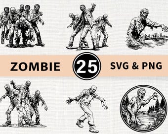 Zombie SVG PNG Bundle, Scary Horror Zombie Clipart, Cricut Cut Files