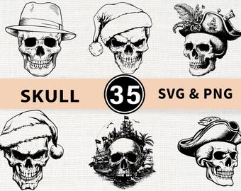 Schädel Silhouette SVG PNG Bundle, Gothic Clipart Vektor, Cricut Schnitt Dateien, Horror Halloween Design