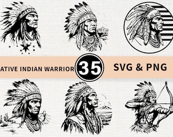 Native Indian Warrior Silhouette SVG PNG Bundle, Tribal Heritage Clipart, Brave Warrior Cut Files