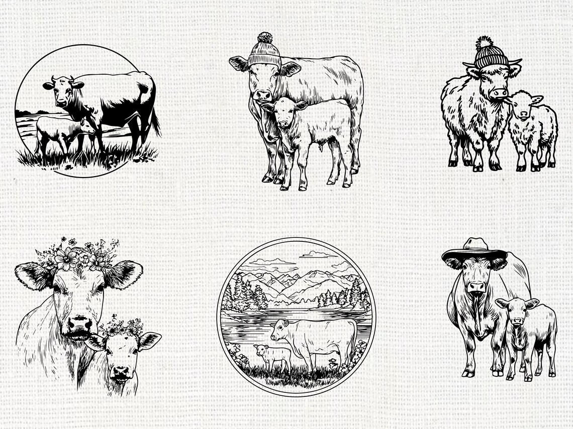 Angus Cow and Calf Silhouette SVG Bundle | Farm Cattle SVG PNG Cricut ...
