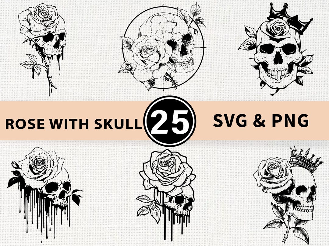 Rose With Skull Silhouette SVG Bundle | Gothic Floral Skull PNG - Etsy ...
