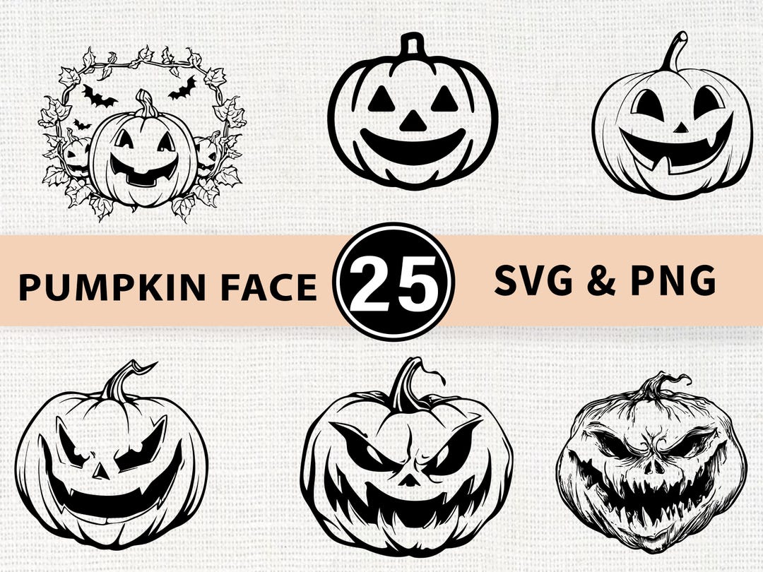 Pumpkin Face SVG PNG Bundle, Jack O Lantern Face Clipart, Cricut Cut ...