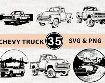 Chevy Truck Silhouette SVG Bundle | Classic Pickup Truck PNG Cricut”