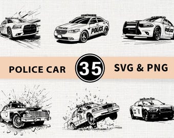 パトカーシルエットSVG PNGバンドル、パトロール車両クリップアートベクター、Cricutカットファイル