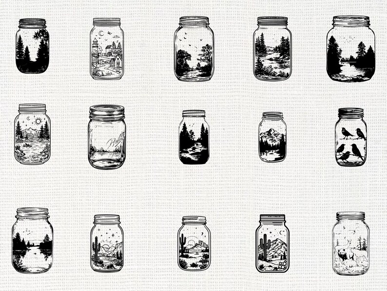 Mason Jar SVG PNG Bundle, Farmhouse Glass Jar Clipart, Cricut Cut Files ...