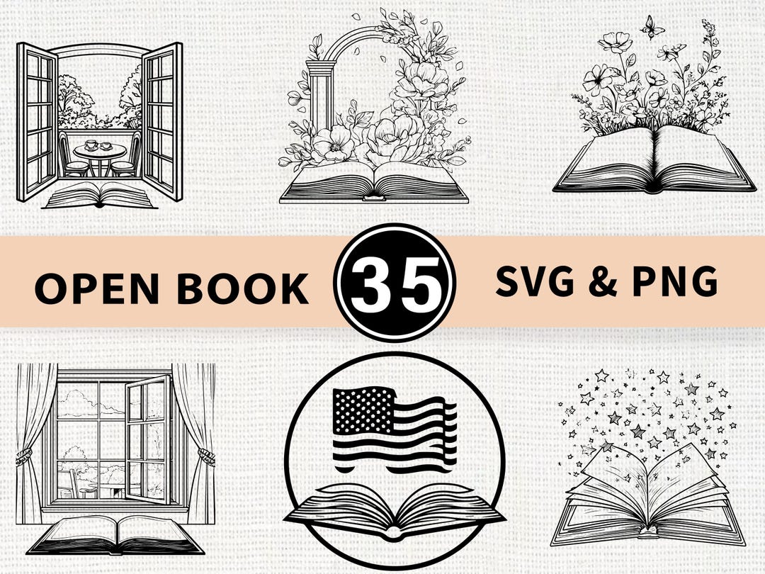 Open Book Silhouette SVG Bundle | Reading Knowledge Book PNG Cricut - Etsy